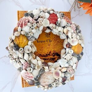 Seashell Encrusted Hand Made Coastal Decor Hanging Wreath with Sea Glass Accents